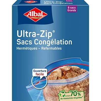 Image de Albal 8 Sacs Congélation Ultra Zip Grand Modèle 8L Fermeture Résistant 70% de ressources recyclées