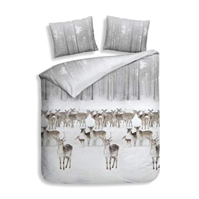 Afbeelding van Heckett &amp; Lane Delmar Flanel Dekbedovertrek Eenpersoons 140x200/220 cm + 1 kussensloop 60x70 Fog Natural
