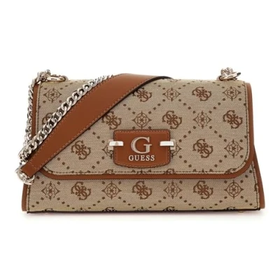 Afbeelding van GUESS schoudertas Neda Convertible Xbody Flap Bag Latte Logo Lichtbruin