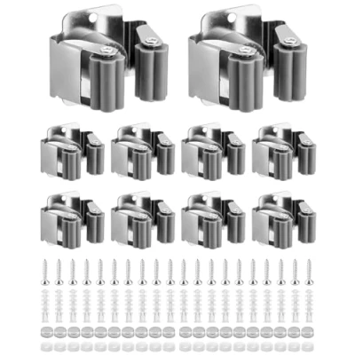 Afbeelding van QWORK® Set van 10 wandhouders voor bezem, badkamer, keuken, kantoor, kast, tuin, garage