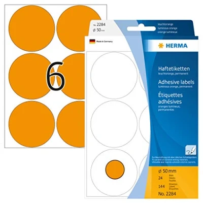 Image de HERMA étiquettes multi usage, diamètre: 50 mm, orange fluo rond, grand paquet contenu: 144 pièces 2284