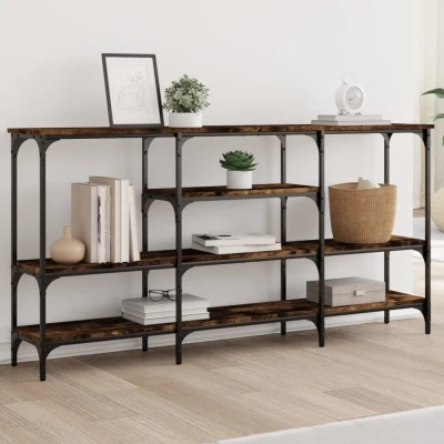 Afbeelding van Wandtafel 160x29x80 cm bewerkt hout gerookt eikenkleurig