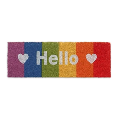Afbeelding van Relaxdays deurmat kokos 75 x 25 cm smal tekst Hello kokosmat regenboog voordeur