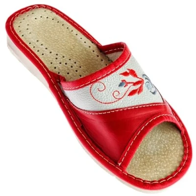 Afbeelding van APREGGIO Leren damespantoffels praktische open pantoffels voor dames handgemaakte van leer volwassenen, Rood