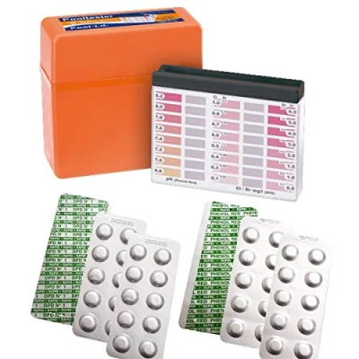 Afbeelding van harren24 Testset, inclusief 60 Rapid testtabletten, watertester en opbergdoos, 30 x DPD1 chloor/broom + fenol rode tabletten (60 test)
