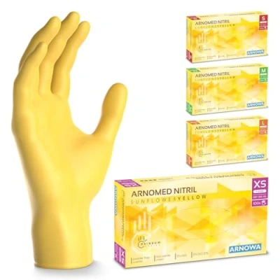 Afbeelding van ARNOMED Gele wegwerphandschoenen, nitril handschoenen, maat XS, wegwerphandschoenen met 100 stuks/doos, latexvrij in S, M, L en XL