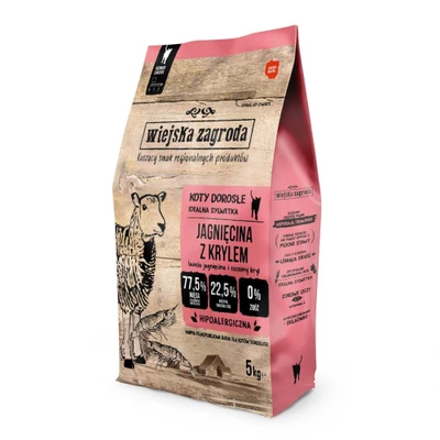 Afbeelding van Dubbelpak: 2x5kg Wiejska Zagroda Kat Lam met Krill Kattenvoer droog