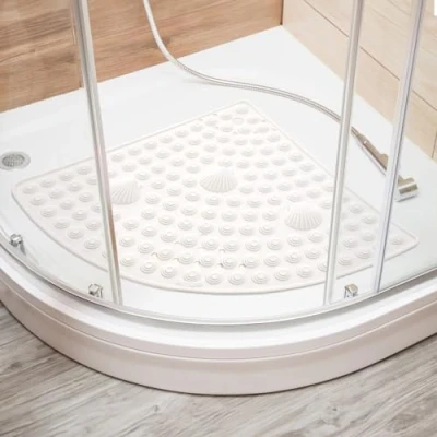 Afbeelding van Tatkraft Shell Hoekdouchemat, 58 x cm, gemaakt in Italië, schimmelbestendig, antislip douchemat van pvc, dik, perfect voor ouderen en kinderen, machinewasbaar, wit