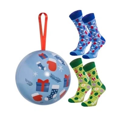 Afbeelding van Rainbow Socks Kerstsokken in bal voor hem en haar 2 paar, x blauw