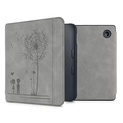 Afbeelding van kwmobile e reader hoesje geschikt voor Kobo Libra 2 hoes Ereader flip case met standaard Kunstleren cover Paardenbloemen Liefde design in grijs