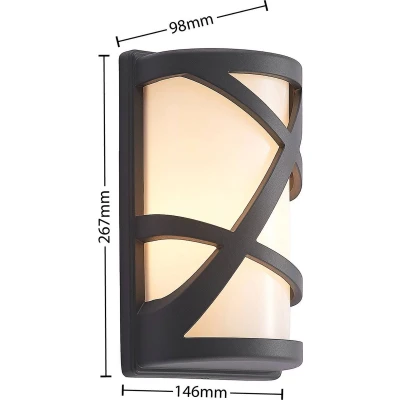 Afbeelding van Lindby Wandlamp buiten 1licht aluminium, kunststof H: 26.7 cm E27 donkergrijs, opaalwit
