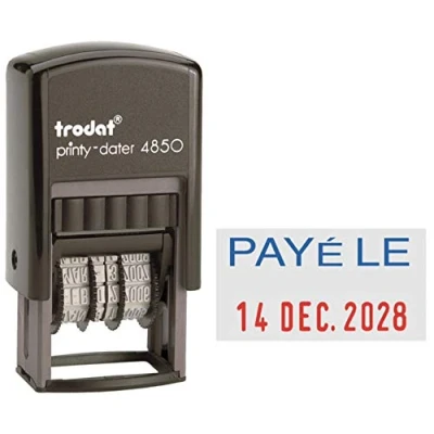 Afbeelding van Trodat Printy 4850 Auto mini navulbare datumstempelkussen Betaald Le Blauwe inkt Rood 25x11 mm Professioneel