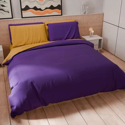 Afbeelding van PETTI Artigiani Italiani Eenpersoons beddengoed 160 x 200 cm (1 kussensloop 50 80 inclusief), zacht microvezel paars okergeel