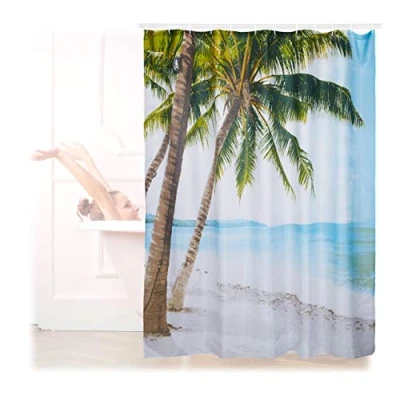 Afbeelding van Relaxdays Douchegordijn Strand 180x180 cm Badkamer Gordijn Anti Schimmel Beach