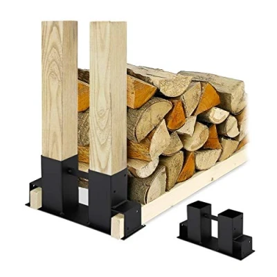 Afbeelding van Relaxdays houtopslag diy brandhout opslag set van 2 stuks stapelhulp staal zwart