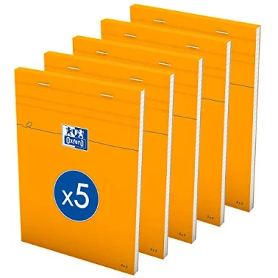 Afbeelding van OXFORD 5 stuks notitieblokken oranje A5 kleine ruitjes mm 80 vellen genieteld envelop kaart gecoat