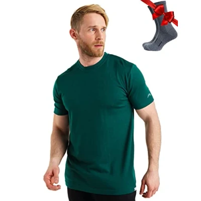 Afbeelding van Merino.tech merinowol basisshirt 100% voor heren, licht, middelzwaar, zwaar, Emerald Groen