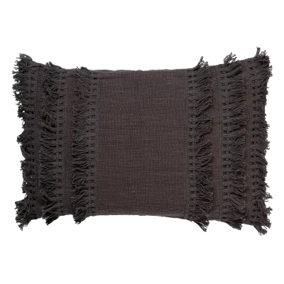 Afbeelding van Dutch Decor FARA Kussenhoes 40x60 cm 100% katoen met franjes Charcoal Gray antraciet