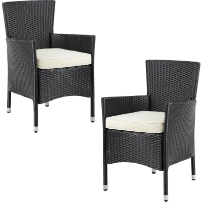 Afbeelding van Casaria Tuinstoelen Set van 2 Polyrotan Incl. Kussens Zwart