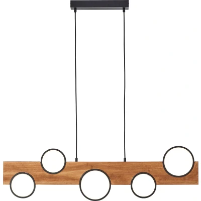 Afbeelding van Brilliant lamp Cheesy LED hanglamp 100cm mat zwart/hout metaal/glas bruin 34 W geïntegreerd
