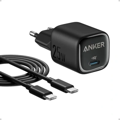 Afbeelding van Anker 25 W USB C oplader, compacte voeding, PPS snellader voor Galaxy S24/Z Fold/Z Flip/Tab, iPhone 16/15, iPad (1,5 m kabel inbegrepen)
