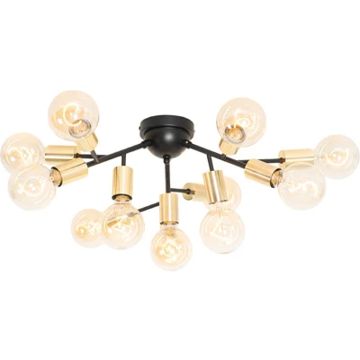 Afbeelding van QAZQA Design plafondlamp zwart met goud 12 lichts Juul