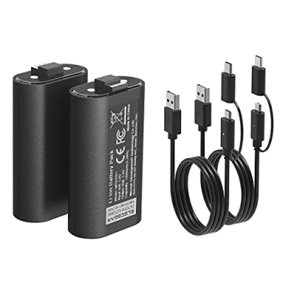 Afbeelding van ElecGear 2 stuks Xbox Controller 1200 mAh oplaadbare lithium ion batterijen voor Series X/S, One en Elite Wireless met USB oplaadkabel
