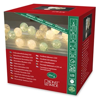 Afbeelding van Konstsmide LED bollensnoer lblauw grijs wit 6cm 24V 16x warmwit