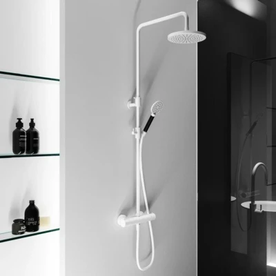 Afbeelding van HotBath Cobber thermostatische regendoucheset met 20cm ronde hoofddouche handdouche nikkel Geborsteld