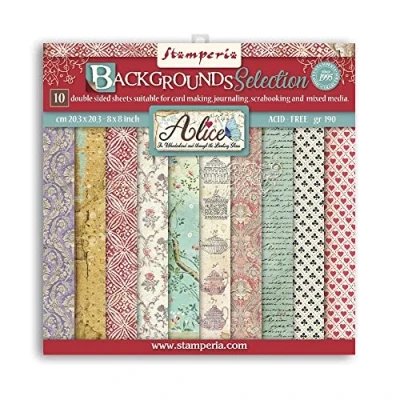 Afbeelding van Stamperia International Alice Mini Scrapbooking notitieblok, dubbelzijdig, 20,3 x cm