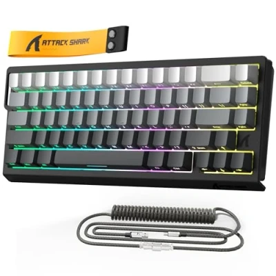 Afbeelding van MAMBASNAKE x ATTACK SHARK X68HE mechanisch toetsenbord met magnetische snelschakelaar, 0,01 mm verstelbare implementatie, 60% bekabeld gaming spiraalkabel, 8 KHz (Moon