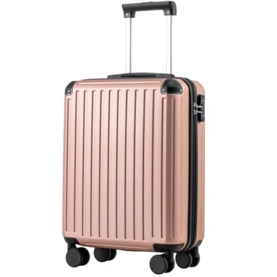 Afbeelding van COOLIFE cabinekoffer 55 x 35 20 cm voor Ryanair vliegtuig, handbagage, cabinebagage, Harde koffer met TSA slot en 4 dubbele wielen, Rozengoud., Reiskoffer