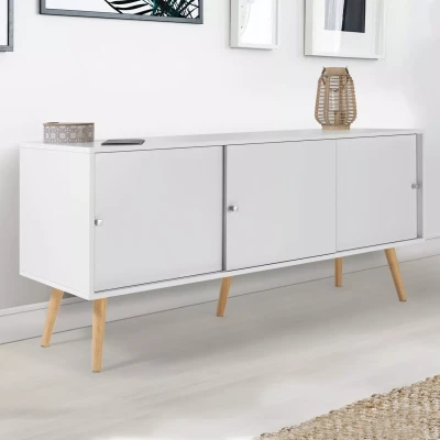 Image de Buffet bas scandinave EFFIE 3 portes bois blanc 135 cm