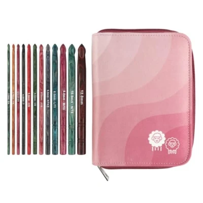 Afbeelding van KnitPro Dreamz Hakenset 12 eenvoudige haken van berkenhout, comfortabele kleurgecodeerde handgrepen, standaardmaat, voor beginners en geschenkdoos