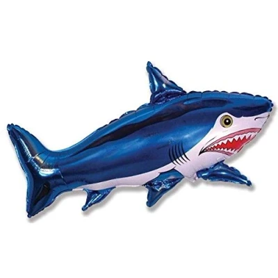 Afbeelding van Toyland® Ballon van aluminium, haai, 10,6 cm (40 inch), voor kinderverjaardag, blauw
