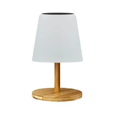 Afbeelding van Tafellamp op zonne energie en oplaadbaar led warm wit/wit dimbaar standaard mini hout solar hoogte 25 cm