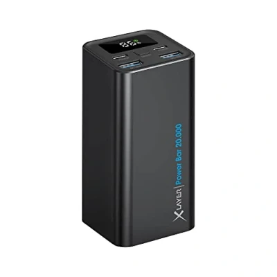 Afbeelding van XLayer PowerBar Compacte 20.000 mAh powerbank USB C PD 65W Geschikt voor smartphone, tablet en laptop 2x PowerDelivery 2 x A QuickCharge 18W Aluminium zwart
