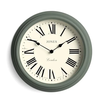 Afbeelding van Jones Clocks® Venetiaanse wandklok, ronde traditioneel klassiek design, keukenklok, woonkamerklok, decoratieve behuizing (groene/Romeinse cijfers)