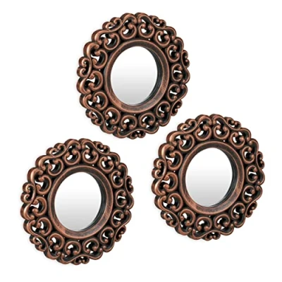 Afbeelding van Relaxdays spiegel set van 3 barok wandspiegel decoratie Ø 25 cm sierspiegel hal