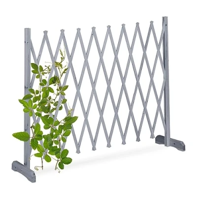 Afbeelding van Relaxdays plantenklimrek hout 275 cm breed buiten uitschuifbaar klimhulp grijs