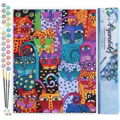 Afbeelding van Figured&#039;Art Schilderen op Nummer Volwassenen canvas Katten Ontwerp Handwerk acrylverf Kit DIY Compleet 40x50cm zonder frame