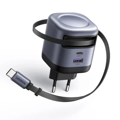 Afbeelding van UGREEN 45 W snellader USB C met geïntegreerde intrekbare kabel reizen GaN Tech compatibel Galaxy S25 Ultra Plus S24 S23 S22 A16 iPhone 16 Pro Max 15 14 13 12 Pixel 9 8 iPad MacBook Air