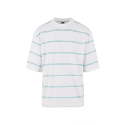 Afbeelding van Urban Classics Oversized Sleeve Modern Stripe Tshirt print, Heren, Maat: Large, White oceanblue