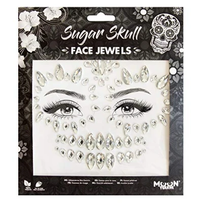 Afbeelding van Moon Creations Terror Sugar Skull Gezicht Diamanten Sticker Wit