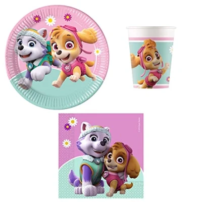 Afbeelding van Procos DY10273867 Paw Patrol Skye &amp; Everest Party Set klein formaat, borden, bekers en servetten, tafeldecoratie, verjaardagsdecoratie