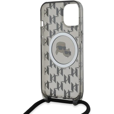 Afbeelding van Karl Lagerfeld IML Crossbody Monogram &amp; Choupette Head MagSafe hoesje voor iPhone 15/14/13 zwart