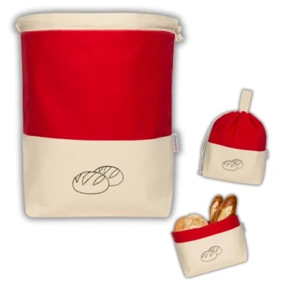 Afbeelding van slowroom 3 in 1 broodzak voor het bewaren van brood en vers bewaren, katoen, 32 x 35 cm, rood