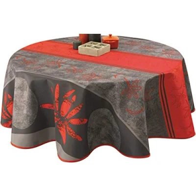 Afbeelding van Le linge de Jules Tafelkleed vlekafstotend Lotus rood maat: rond diameter 160 cm, goud