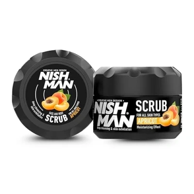 Image de NISHMAN Gommage Visage &amp; Corps Apricot 300ml Exfoliant pour la Peau des Hommes Élimine les Peaux Mortes, Nettoie en Profondeur, et Garantit un Teint Frais, Doux Radieux