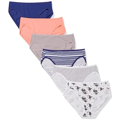 Image de Amazon Essentials Culotte en coton à jambe échancrée (grandes tailles disponibles) Women&#039;s, Pack of 6, Fleuri/Multicolore/Points/Rayures, 44